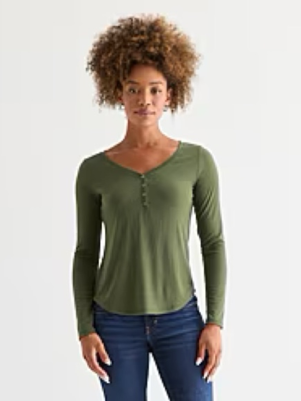 a.n.a Womens Long Sleeve Regular Fit Henley Shirt